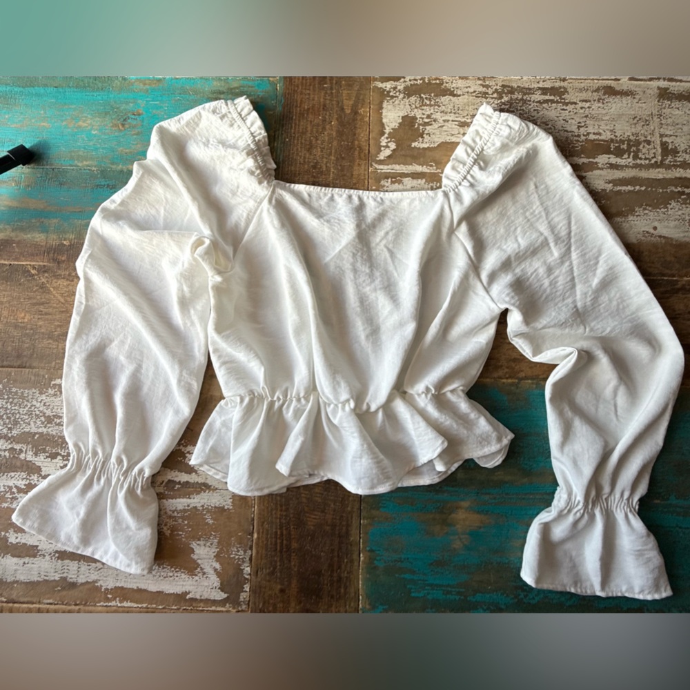 Altar'd State Cream Ruffle Sleeve Blouse - Picture 6 of 6